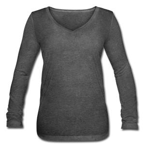 Women’s Long Sleeve  V-Neck Flowy Tee - deep heather